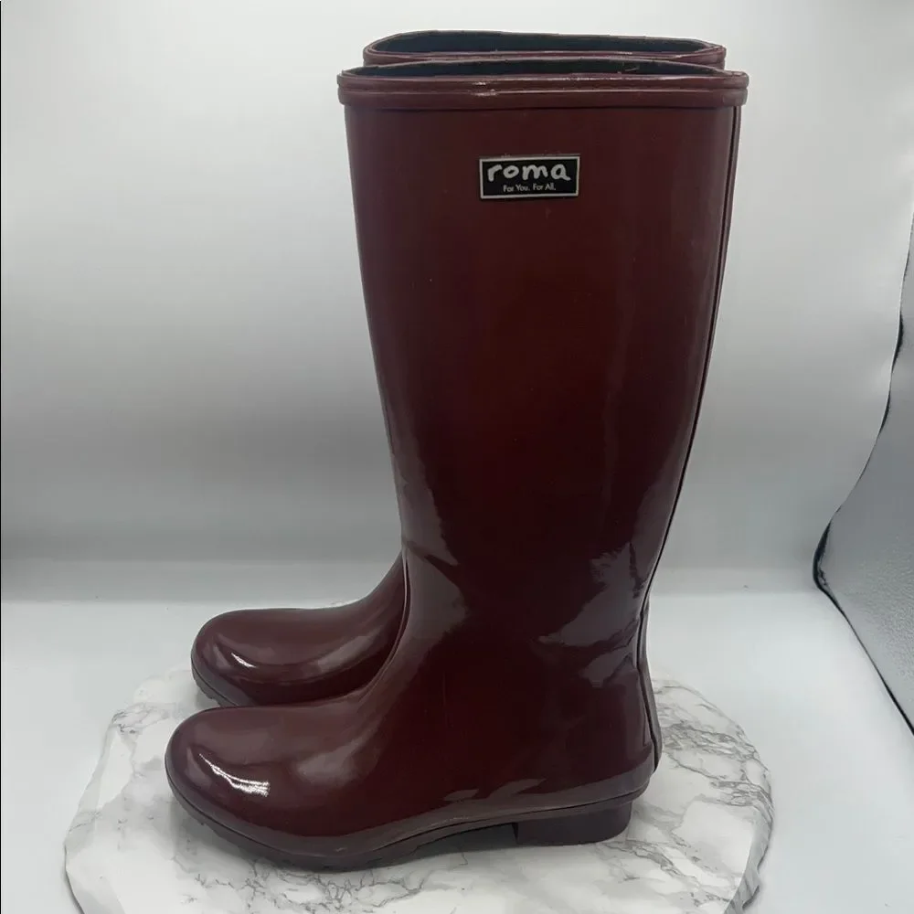 ROMA Tall Burgundy Rubber Rain Boots-7